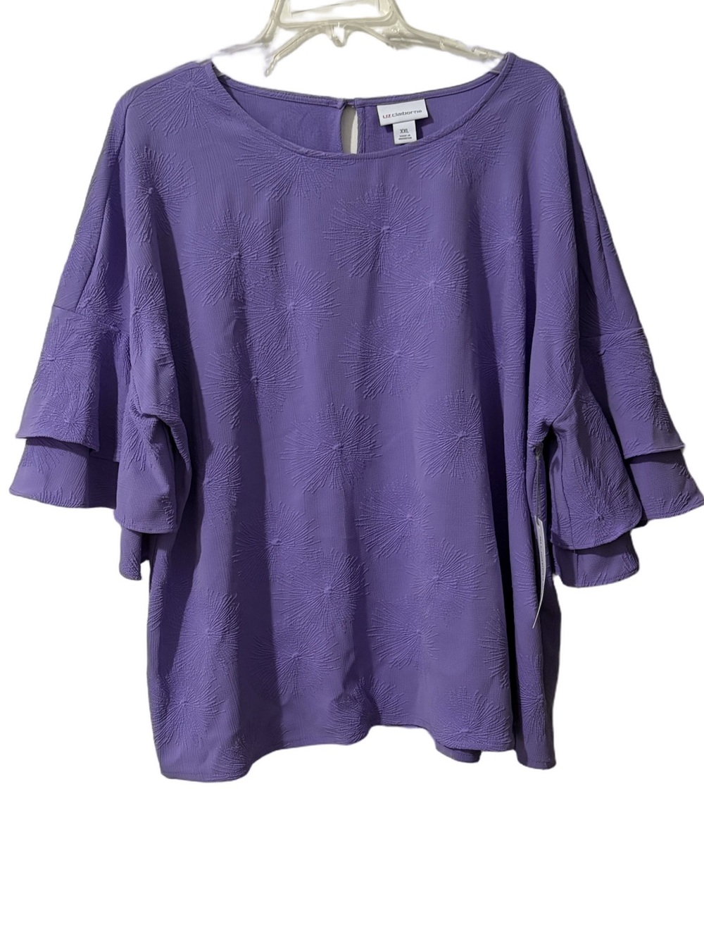 Liz Claiborne Lavender Ruffle-Sleeve  Blouse